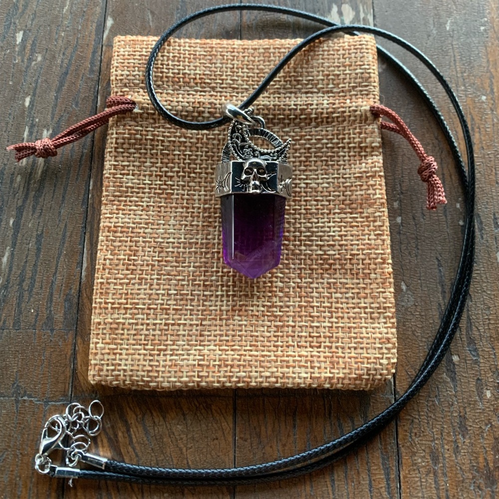 Gothic Amethyst Necklace Mens Crystal Necklace Amethyst Unisex Necklace